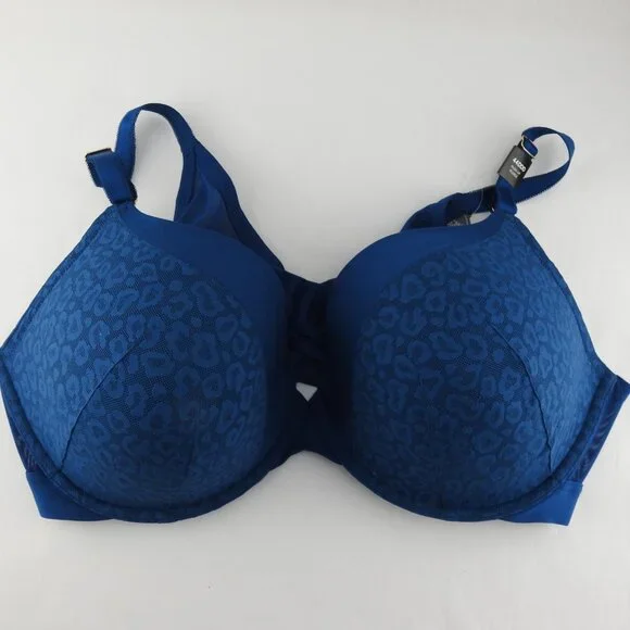New Torrid Curve Plunge Push Up Bra Sz 44DDD Blue Animal Print Underwire Padded - Picture 5 of 8